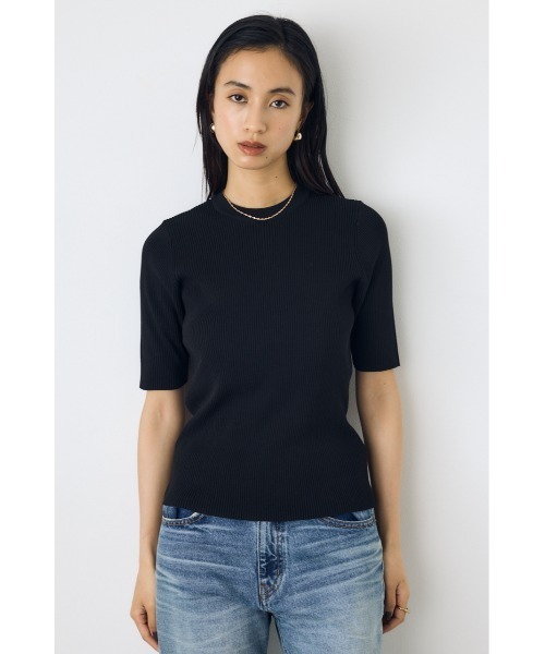 AZUL by moussy(アズールバイマウジー)の「【身長/骨格別着用画像あり】ハーフスリーブクルーネックニットトップス 秋服 半袖 無地 春服(ニット/セーター・レディース・アイボリー/ボルドー/ブラック/杢グレー・FREE)」の13枚目の写真