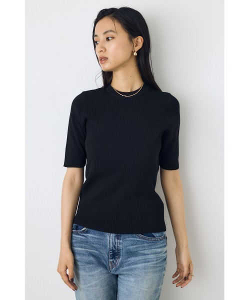 AZUL by moussy(アズールバイマウジー)の「【身長/骨格別着用画像あり】ハーフスリーブクルーネックニットトップス 秋服 半袖 無地 春服(ニット/セーター・レディース・アイボリー/ボルドー/ブラック/杢グレー・FREE)」の14枚目の写真