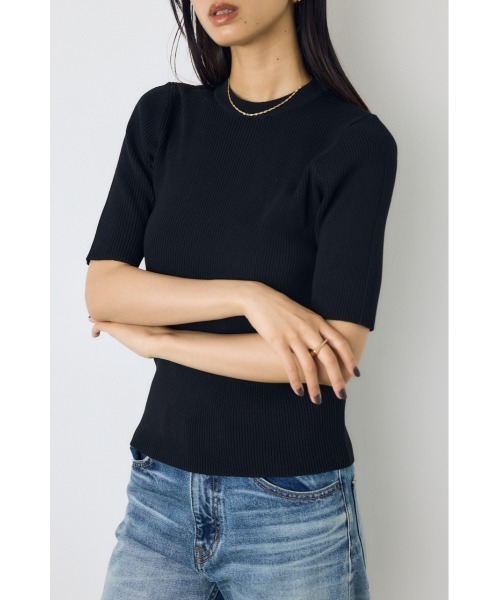 AZUL by moussy(アズールバイマウジー)の「【身長/骨格別着用画像あり】ハーフスリーブクルーネックニットトップス 秋服 半袖 無地 春服(ニット/セーター・レディース・アイボリー/ボルドー/ブラック/杢グレー・FREE)」の15枚目の写真