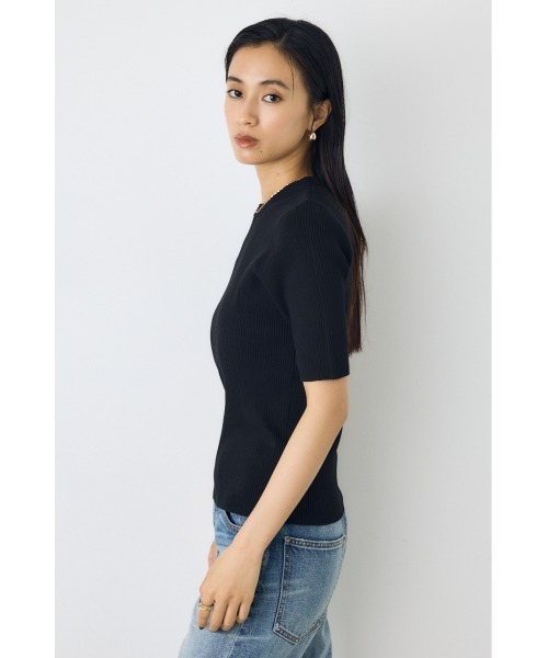 AZUL by moussy(アズールバイマウジー)の「【身長/骨格別着用画像あり】ハーフスリーブクルーネックニットトップス 秋服 半袖 無地 春服(ニット/セーター・レディース・アイボリー/ボルドー/ブラック/杢グレー・FREE)」の16枚目の写真