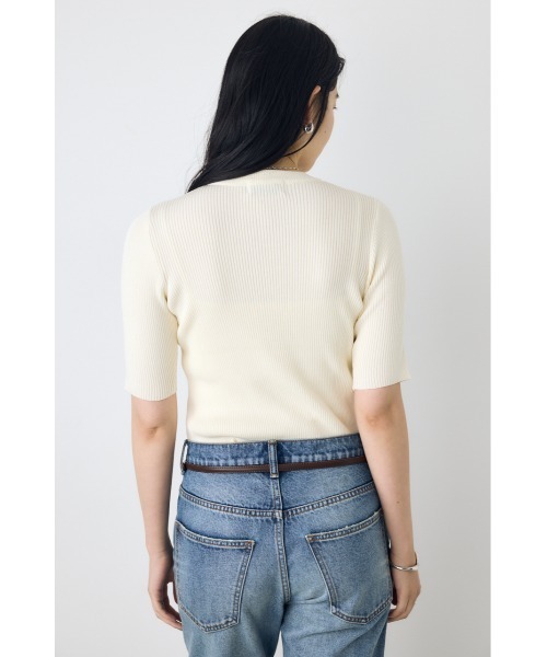 AZUL by moussy(アズールバイマウジー)の「【身長/骨格別着用画像あり】ハーフスリーブクルーネックニットトップス 秋服 半袖 無地 春服(ニット/セーター・レディース・アイボリー/ボルドー/ブラック/杢グレー・FREE)」の7枚目の写真