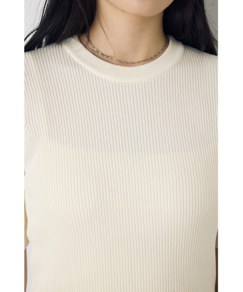 AZUL by moussy(アズールバイマウジー)の「【身長/骨格別着用画像あり】ハーフスリーブクルーネックニットトップス 秋服 半袖 無地 春服(ニット/セーター・レディース・アイボリー/ボルドー/ブラック/杢グレー・FREE)」の8枚目の写真