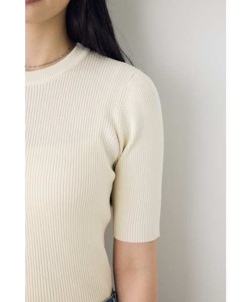 AZUL by moussy(アズールバイマウジー)の「【身長/骨格別着用画像あり】ハーフスリーブクルーネックニットトップス 秋服 半袖 無地 春服(ニット/セーター・レディース・アイボリー/ボルドー/ブラック/杢グレー・FREE)」の9枚目の写真