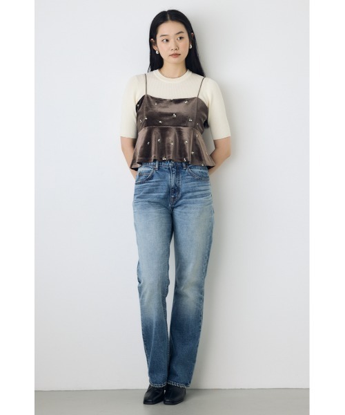 AZUL by moussy(アズールバイマウジー)の「【身長/骨格別着用画像あり】ハーフスリーブクルーネックニットトップス 秋服 半袖 無地 春服(ニット/セーター・レディース・アイボリー/ボルドー/ブラック/杢グレー・FREE)」の11枚目の写真