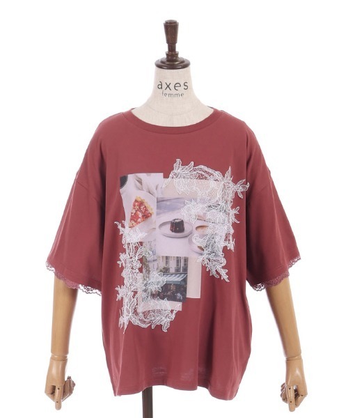 axes femme(アクシーズファム)の「接触冷感プリント×レースT(Tシャツ/カットソー・レディース・ミント/レッド/ホワイト・FREE)」の7枚目の写真
