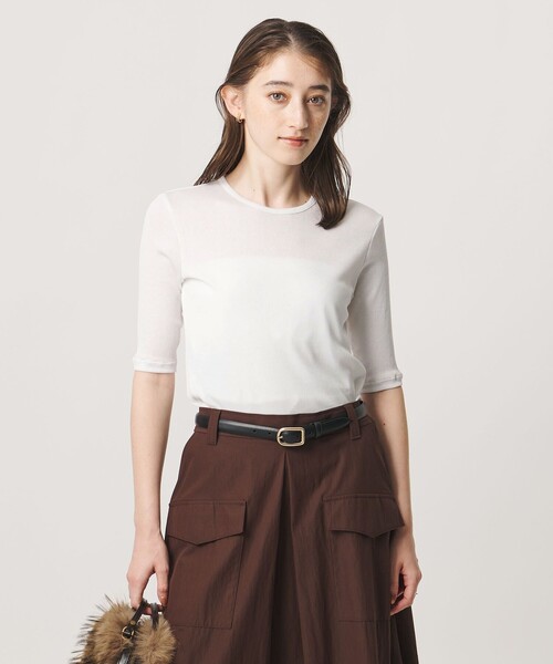 UNITED ARROWS（ユナイテッドアローズ）の「コットン テレコ 5分袖 カットソー（Tシャツ/カットソー・レディース・ダークブラウン/ホワイト/ピンク/ブラック・FREE）」の2枚目の写真
