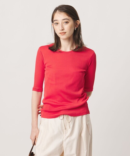UNITED ARROWS（ユナイテッドアローズ）の「コットン テレコ 5分袖 カットソー（Tシャツ/カットソー・レディース・ダークブラウン/ホワイト/ピンク/ブラック・FREE）」の4枚目の写真