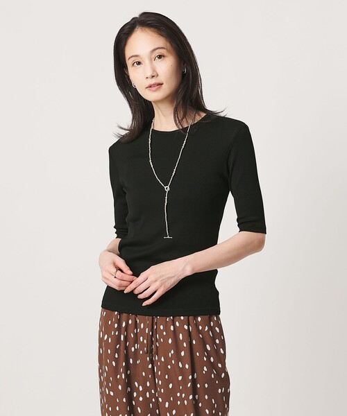 UNITED ARROWS（ユナイテッドアローズ）の「コットン テレコ 5分袖 カットソー（Tシャツ/カットソー・レディース・ダークブラウン/ホワイト/ピンク/ブラック・FREE）」の3枚目の写真