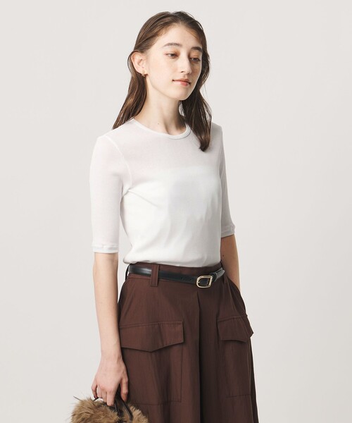 UNITED ARROWS（ユナイテッドアローズ）の「コットン テレコ 5分袖 カットソー（Tシャツ/カットソー・レディース・ダークブラウン/ホワイト/ピンク/ブラック・FREE）」の21枚目の写真