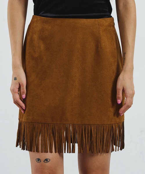 ROSE BUD(ローズバッド)の「mag.by c/SUEDE-LIKE FRINGE MINI SKIRT(スカート・レディース・ブラウン/ライトグリーン・S/M)」の3枚目の写真