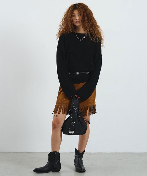 ROSE BUD(ローズバッド)の「mag.by c/SUEDE-LIKE FRINGE MINI SKIRT(スカート・レディース・ブラウン/ライトグリーン・S/M)」の6枚目の写真