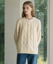 Wool Fisherman Knit Cardigan (cream beige)
