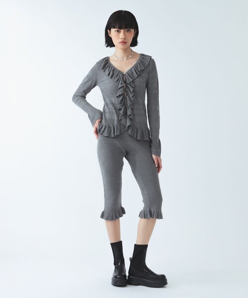 Ray BEAMS（レイビームス）の「裾 フリル ニット カプリ パンツ（その他パンツ・レディース・ブラック/シルバー・ONE SIZE）」の4枚目の写真