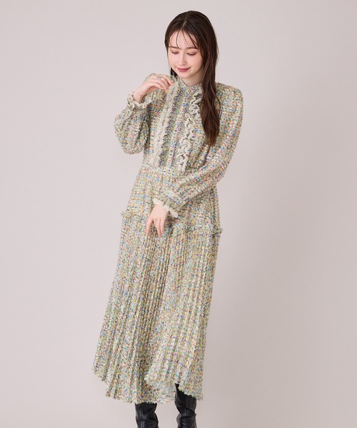 Audie a Muses(オーディアミューズ)の「ファンシーツィードプリントプリーツワンピース(ワンピース・レディース・イエロー/ピンク・38/42)」の2枚目の写真