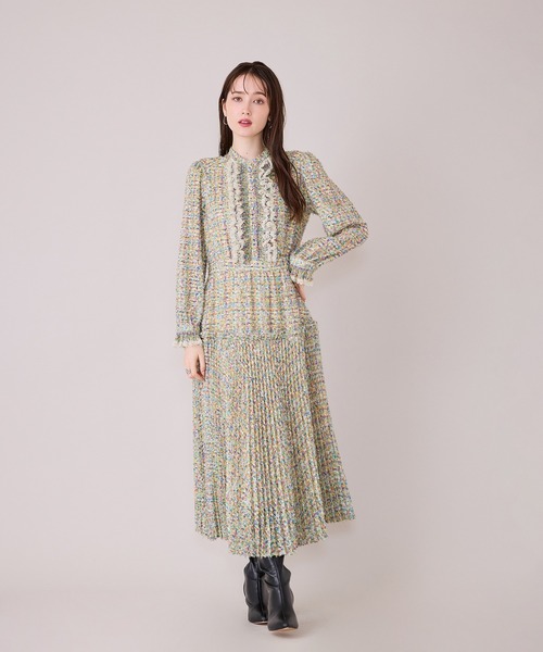 Audie a Muses(オーディアミューズ)の「ファンシーツィードプリントプリーツワンピース(ワンピース・レディース・イエロー/ピンク・38/42)」の3枚目の写真