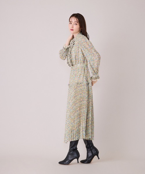 Audie a Muses(オーディアミューズ)の「ファンシーツィードプリントプリーツワンピース(ワンピース・レディース・イエロー/ピンク・38/42)」の6枚目の写真