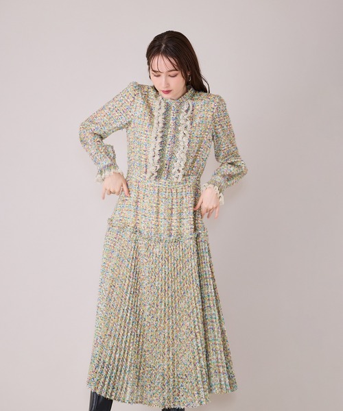 Audie a Muses(オーディアミューズ)の「ファンシーツィードプリントプリーツワンピース(ワンピース・レディース・イエロー/ピンク・38/42)」の7枚目の写真