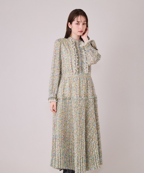 Audie a Muses(オーディアミューズ)の「ファンシーツィードプリントプリーツワンピース(ワンピース・レディース・イエロー/ピンク・38/42)」の8枚目の写真