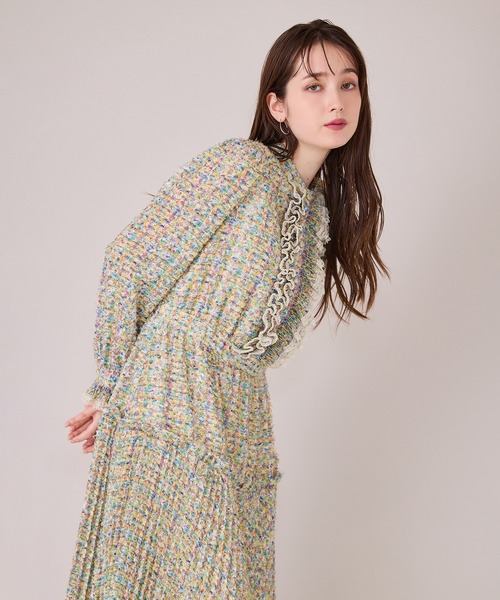 Audie a Muses(オーディアミューズ)の「ファンシーツィードプリントプリーツワンピース(ワンピース・レディース・イエロー/ピンク・38/42)」の9枚目の写真