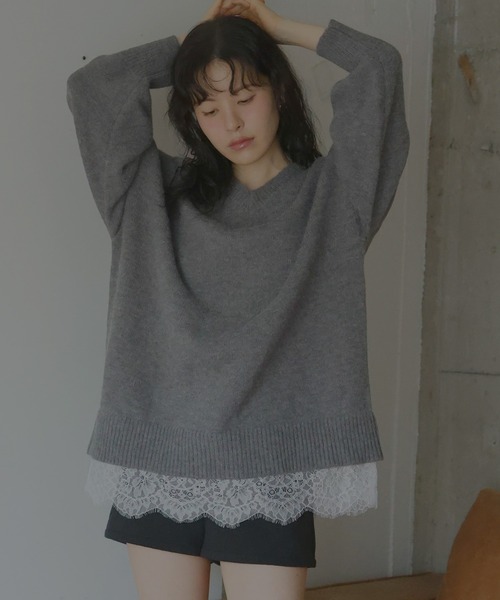 Mili affinity(ミリアフィニティー)の「Vネックレースドッキングニット(ニット/セーター・レディース・ブラック/ブラウン/アイボリー/グレー・FREE)」の3枚目の写真