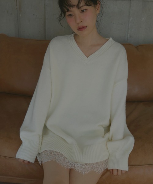 Mili affinity(ミリアフィニティー)の「Vネックレースドッキングニット(ニット/セーター・レディース・ブラック/ブラウン/アイボリー/グレー・FREE)」の20枚目の写真