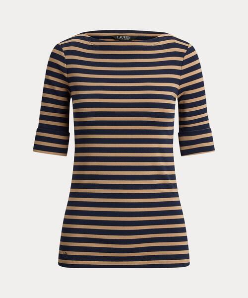 LAUREN RALPH LAUREN（ローレン ラルフ ローレン）の「ストライプド ストレッチ コットン ボートネック Tシャツ（Tシャツ/カットソー・レディース・ネイビー系1・L/M/S）」の9枚目の写真
