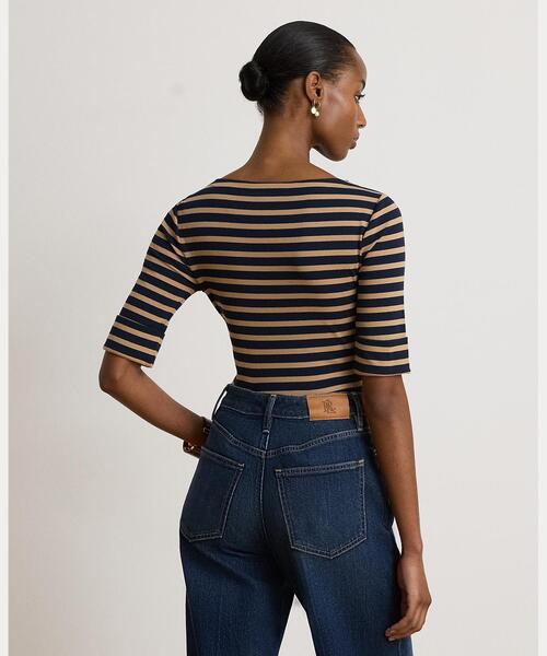 LAUREN RALPH LAUREN（ローレン ラルフ ローレン）の「ストライプド ストレッチ コットン ボートネック Tシャツ（Tシャツ/カットソー・レディース・ネイビー系1・L/M/S）」の7枚目の写真