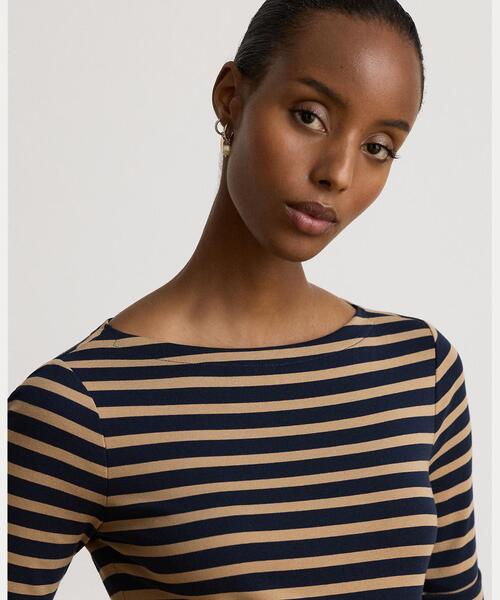 LAUREN RALPH LAUREN（ローレン ラルフ ローレン）の「ストライプド ストレッチ コットン ボートネック Tシャツ（Tシャツ/カットソー・レディース・ネイビー系1・L/M/S）」の6枚目の写真