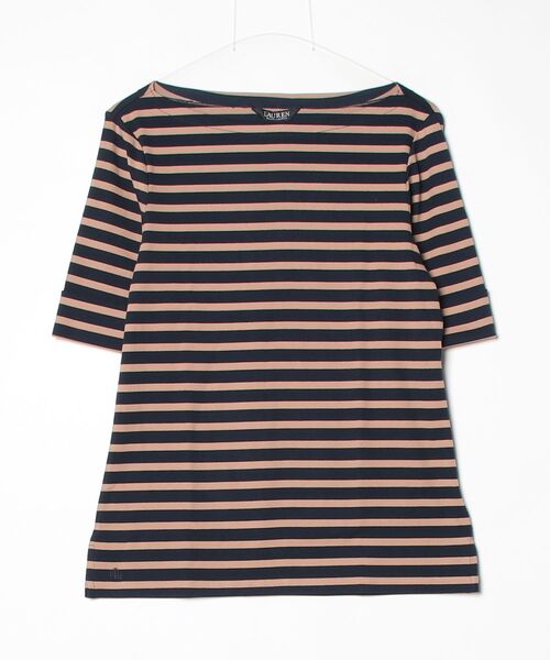 LAUREN RALPH LAUREN（ローレン ラルフ ローレン）の「ストライプド ストレッチ コットン ボートネック Tシャツ（Tシャツ/カットソー・レディース・ネイビー系1・L/M/S）」の3枚目の写真