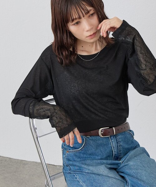 DISCOAT（ディスコート）の「【WEB限定】レース切替シアープルオーバー（Tシャツ/カットソー・レディース・ホワイト/ブラック/ブラウン・FREE）」の11枚目の写真