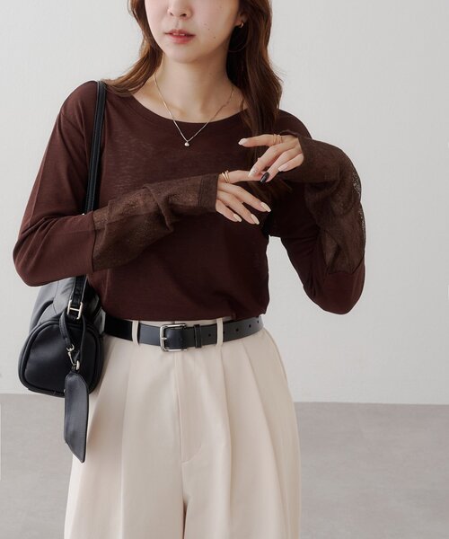 DISCOAT（ディスコート）の「【WEB限定】レース切替シアープルオーバー（Tシャツ/カットソー・レディース・ホワイト/ブラック/ブラウン・FREE）」の19枚目の写真