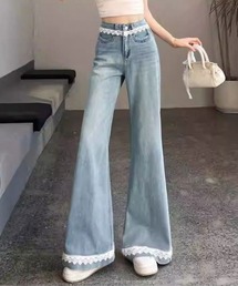レーストリム ハイウエスト フレアデニムパンツ