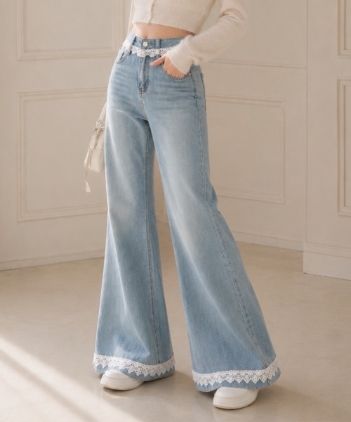 center i(センターアイ)の「レーストリム ハイウエスト フレアデニムパンツ(デニムパンツ・レディース・サックスブルー・S/M)」の7枚目の写真