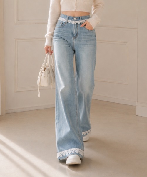center i(センターアイ)の「レーストリム ハイウエスト フレアデニムパンツ(デニムパンツ・レディース・サックスブルー・S/M)」の6枚目の写真