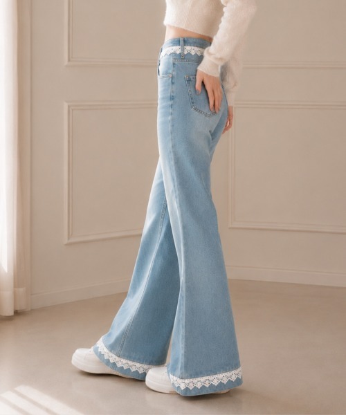 center i(センターアイ)の「レーストリム ハイウエスト フレアデニムパンツ(デニムパンツ・レディース・サックスブルー・S/M)」の5枚目の写真