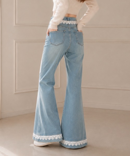 center i(センターアイ)の「レーストリム ハイウエスト フレアデニムパンツ(デニムパンツ・レディース・サックスブルー・S/M)」の4枚目の写真
