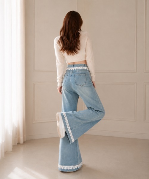 center i(センターアイ)の「レーストリム ハイウエスト フレアデニムパンツ(デニムパンツ・レディース・サックスブルー・S/M)」の3枚目の写真