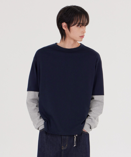 GLW（ジーエルダブリュ）の「[ユニセックス] レイヤードツートンロングスリーブT ネイビー（Tシャツ/カットソー・メンズ・その他・SMALL/MEDIUM/LARGE/X-LARGE）」の2枚目の写真