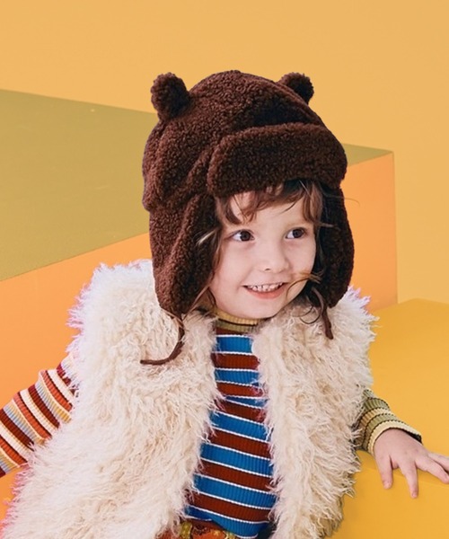 F.O.KIDS(エフオーキッズ)の「F.O.KIDS/エフオーキッズ ファーフライトキャップ フェイクファー もこもこ かわいい おでかけ 防寒 カジュアル 2026秋冬(キャップ・キッズ・ブラウン/ベージュ/クリーム/レッド・52/54)」の1枚目の写真