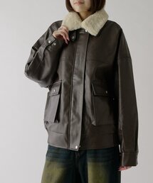 ティペット付きレザーブルゾン