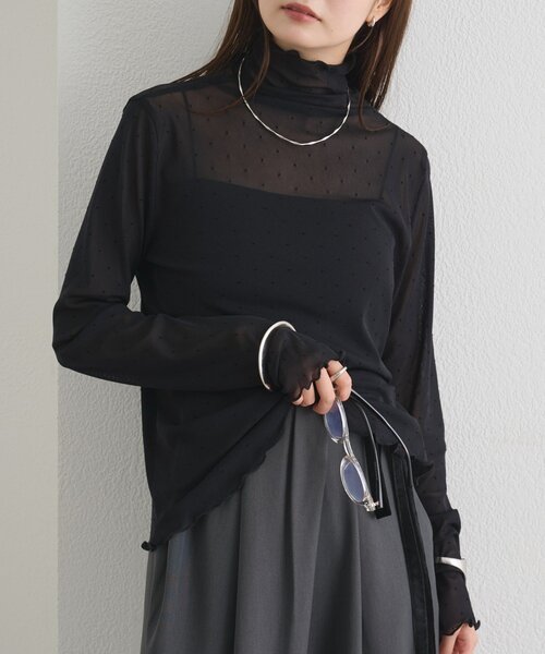 mystic(ミスティック)の「シアードットハイネックロンT(Tシャツ/カットソー・レディース・ブラック/ブラウン/オフホワイト・FREE)」の2枚目の写真