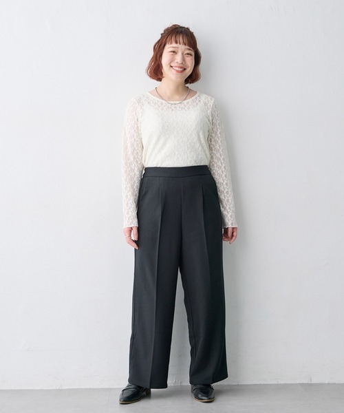 anyfee(エニフィー)の「【anyfee/大きいサイズ】ウーリッシュセミワイドパンツ/イージーケア《セットアップ対応/上下別売り》(その他パンツ・レディース・ブラック/アイボリー/グレー/ブラウン・4L1/3L1/LL1/4L/LL/5L1/5L/3L)」の13枚目の写真