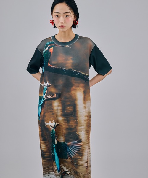 NON TOKYO(ノントーキョー)の「PRINT RIB HALF SLEEVE ONE-PIECE(ワンピース・レディース・ホワイト×ブルー/ブラック系/ブラウン系・2/1)」の3枚目の写真
