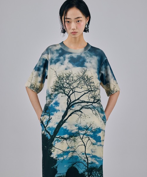NON TOKYO(ノントーキョー)の「PRINT RIB HALF SLEEVE ONE-PIECE(ワンピース・レディース・ホワイト×ブルー/ブラック系/ブラウン系・2/1)」の4枚目の写真