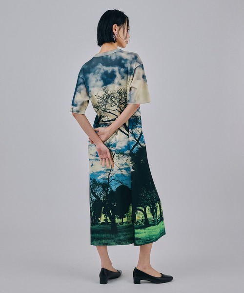 NON TOKYO(ノントーキョー)の「PRINT RIB HALF SLEEVE ONE-PIECE(ワンピース・レディース・ホワイト×ブルー/ブラック系/ブラウン系・2/1)」の6枚目の写真