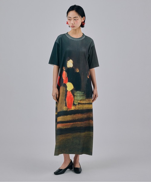 NON TOKYO(ノントーキョー)の「PRINT RIB HALF SLEEVE ONE-PIECE(ワンピース・レディース・ホワイト×ブルー/ブラック系/ブラウン系・2/1)」の7枚目の写真
