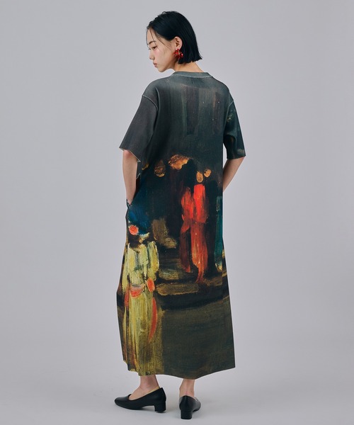 NON TOKYO(ノントーキョー)の「PRINT RIB HALF SLEEVE ONE-PIECE(ワンピース・レディース・ホワイト×ブルー/ブラック系/ブラウン系・2/1)」の8枚目の写真