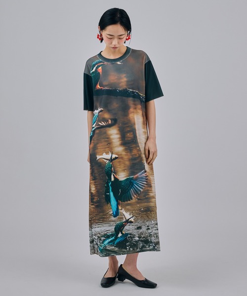 NON TOKYO(ノントーキョー)の「PRINT RIB HALF SLEEVE ONE-PIECE(ワンピース・レディース・ホワイト×ブルー/ブラック系/ブラウン系・2/1)」の9枚目の写真