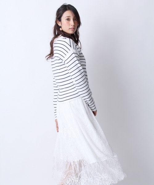 Andemiu（アンデミュウ）の「【ニットとスカートのコーディネートセット!】ニット／レースＳＥＴＵＰ748006（ワンピース・レディース・ライトブルー/ホワイト/キャメル・FREE）」の2枚目の写真