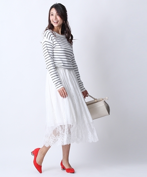 Andemiu（アンデミュウ）の「【ニットとスカートのコーディネートセット!】ニット／レースＳＥＴＵＰ748006（ワンピース・レディース・ライトブルー/ホワイト/キャメル・FREE）」の8枚目の写真